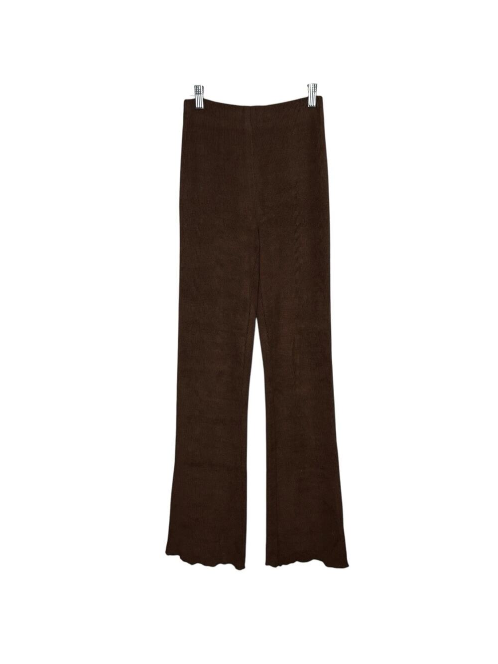 Danielle Guizio Brown Ribbed Knit Flare Pant